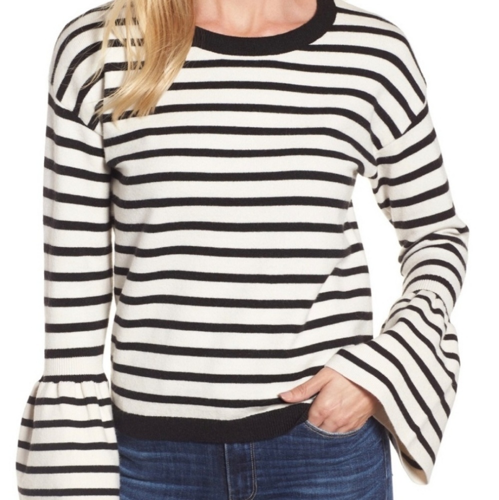 Halogen Bell Sleeve Stripe Black/White Sweater
